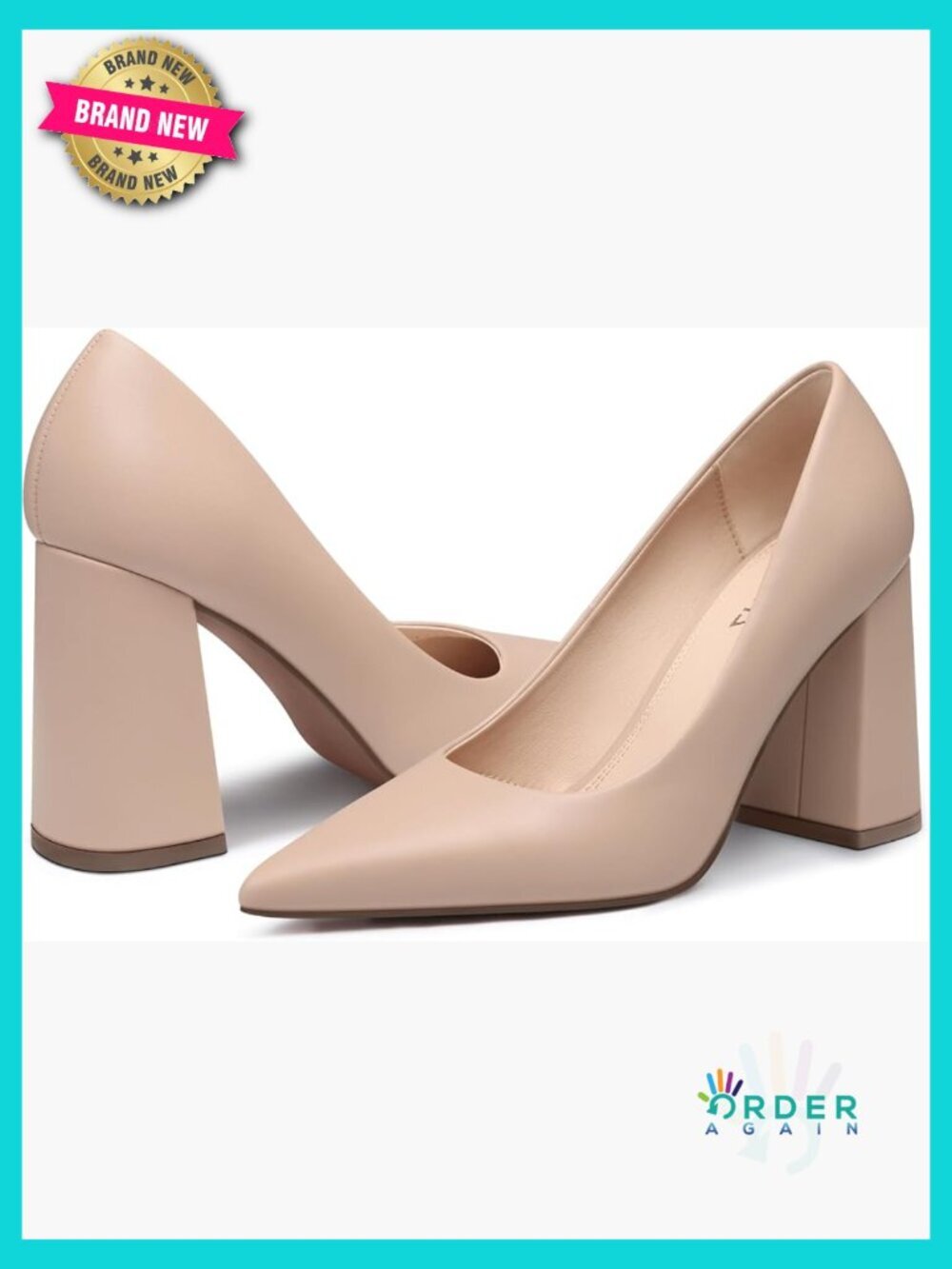 Chunky Block Heel Pumps 3.7 Inch Pointed Toe Dress Shoes Comfortable Work Party